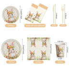 Childom Easter Party Supplies - 147 Pcs Bunny Themed Disposable Dinnerware Set with Tablecloths