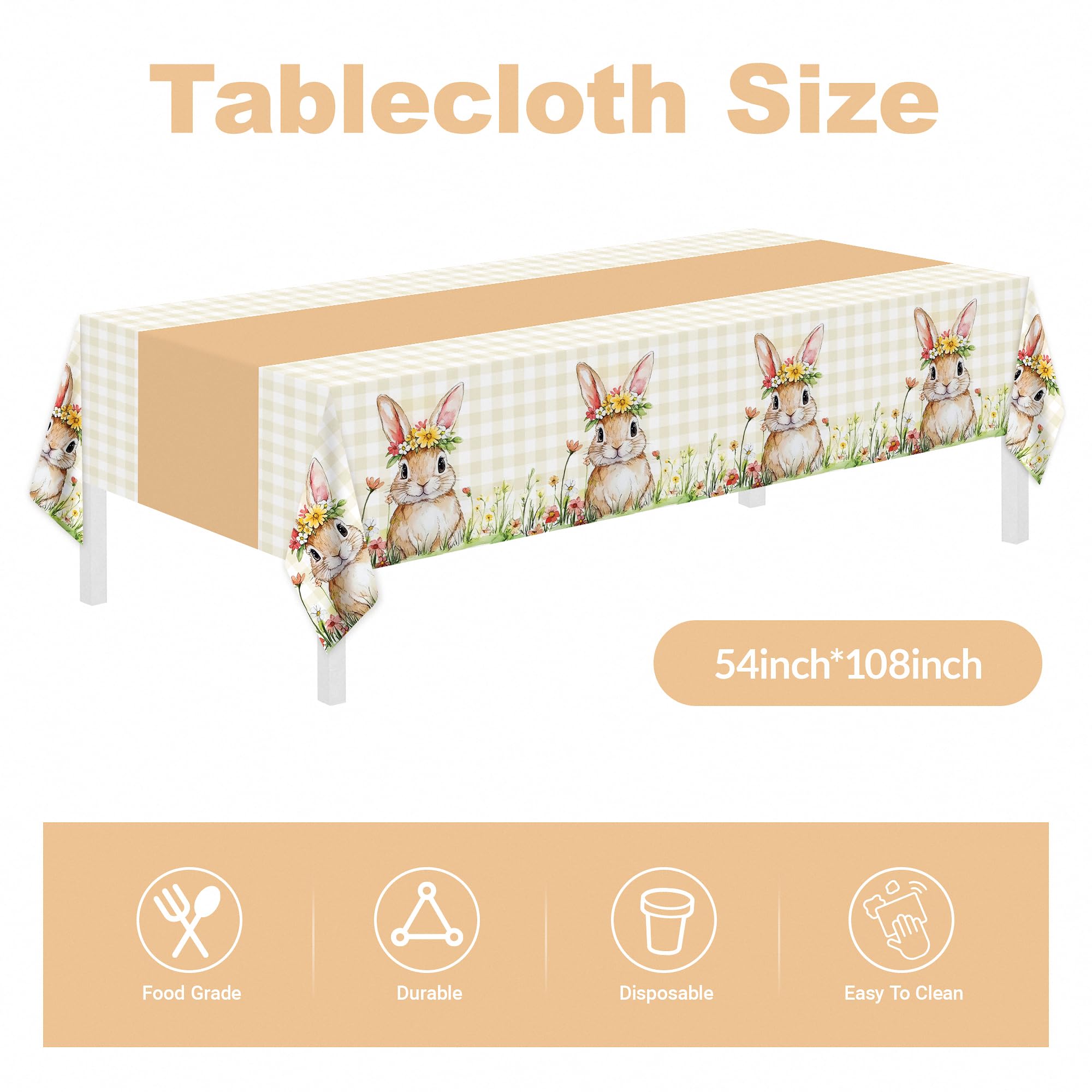 Childom Easter Party Supplies - 147 Pcs Bunny Themed Disposable Dinnerware Set with Tablecloths