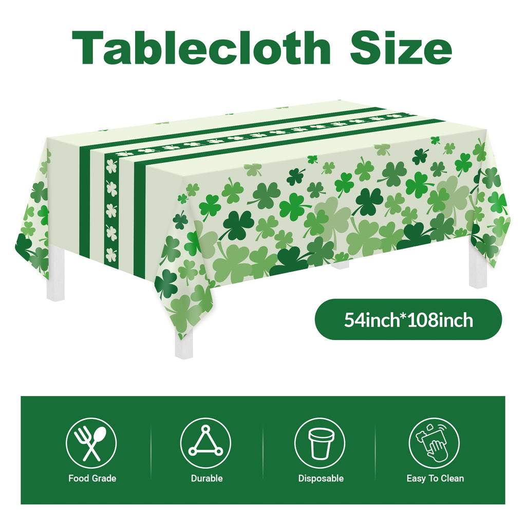 Childom St Patrick's Day 147-Pc Disposable Tableware Set with Green Tablecloth