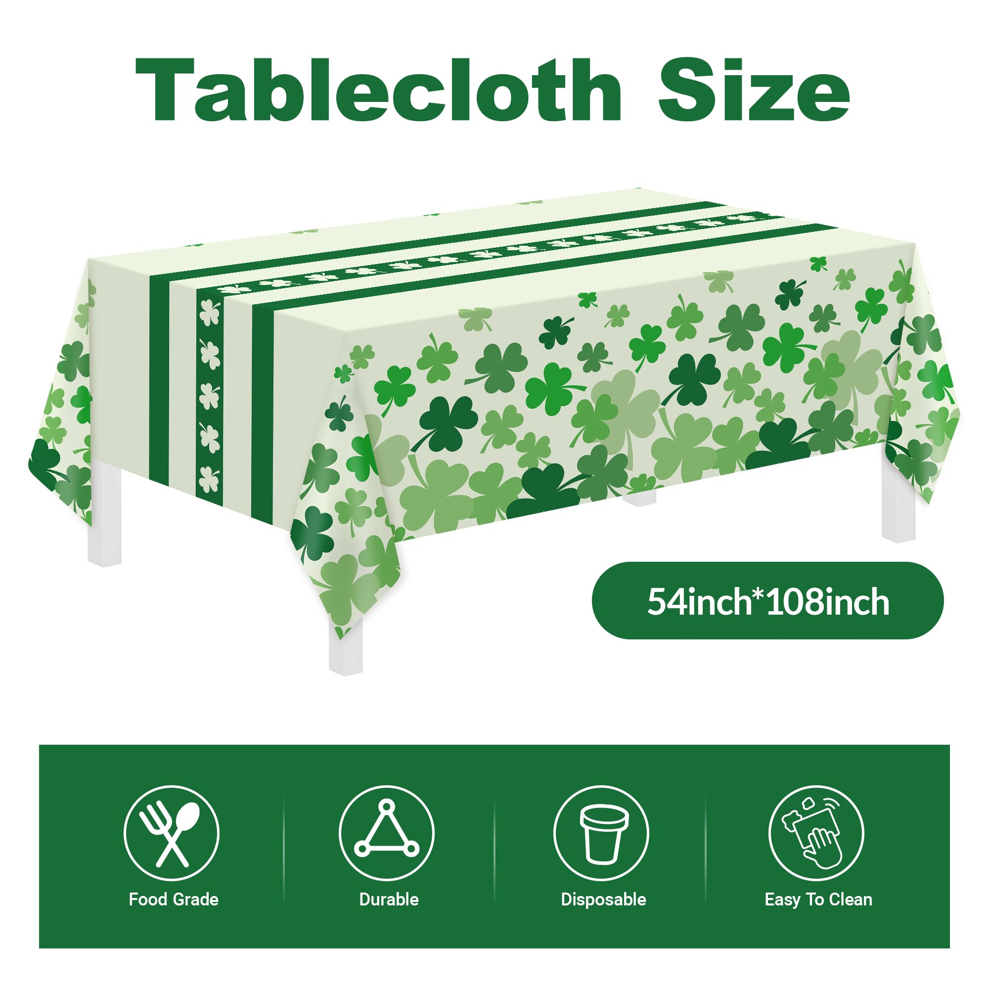 Childom St Patrick's Day 147-Pc Disposable Tableware Set with Green Tablecloth