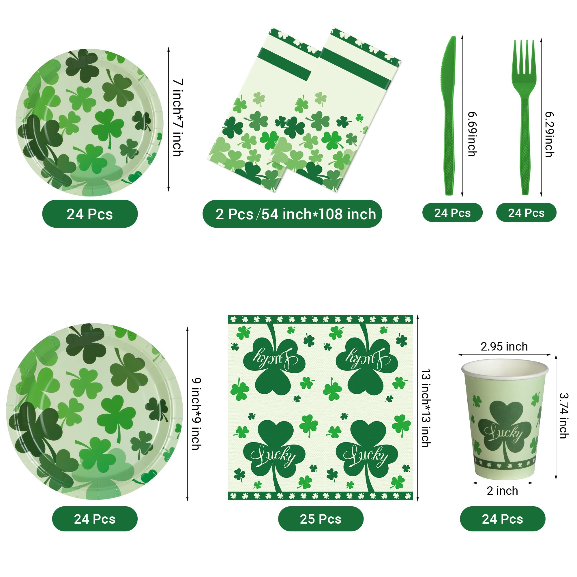 Childom St Patrick's Day 147-Pc Disposable Tableware Set with Green Tablecloth