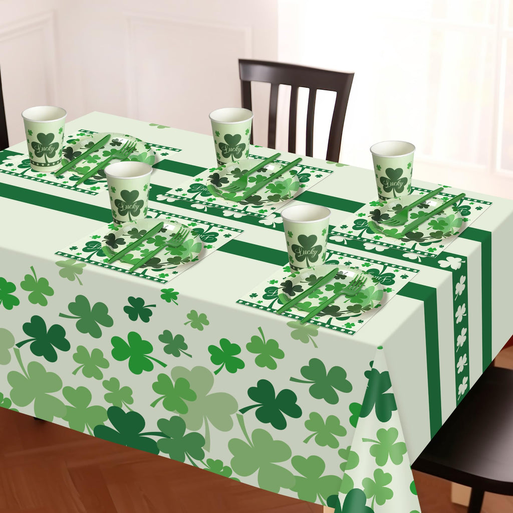 Childom St Patrick's Day 147-Pc Disposable Tableware Set with Green Tablecloth