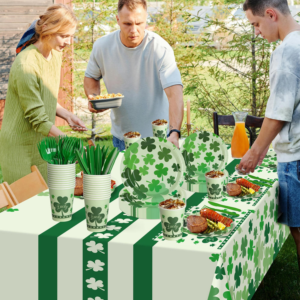 Childom St Patrick's Day 147-Pc Disposable Tableware Set with Green Tablecloth