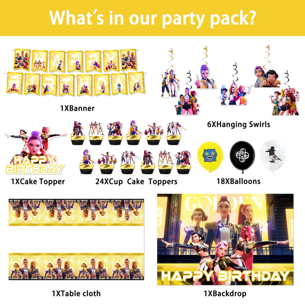 Chinovi Demon Hunters Birthday Decorations Set – Banner, Backdrop, Balloons & More for Kpop Theme Parties