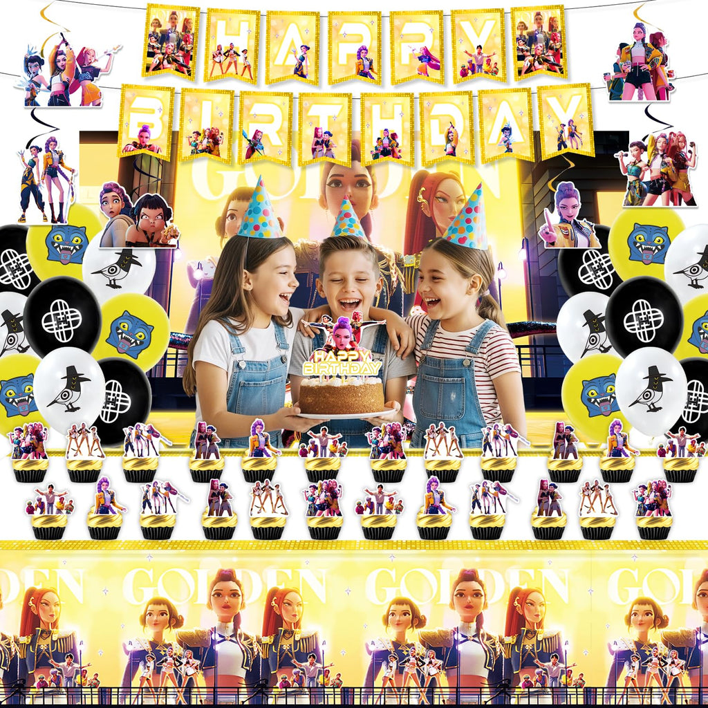 Chinovi Demon Hunters Birthday Decorations Set – Banner, Backdrop, Balloons & More for Kpop Theme Parties