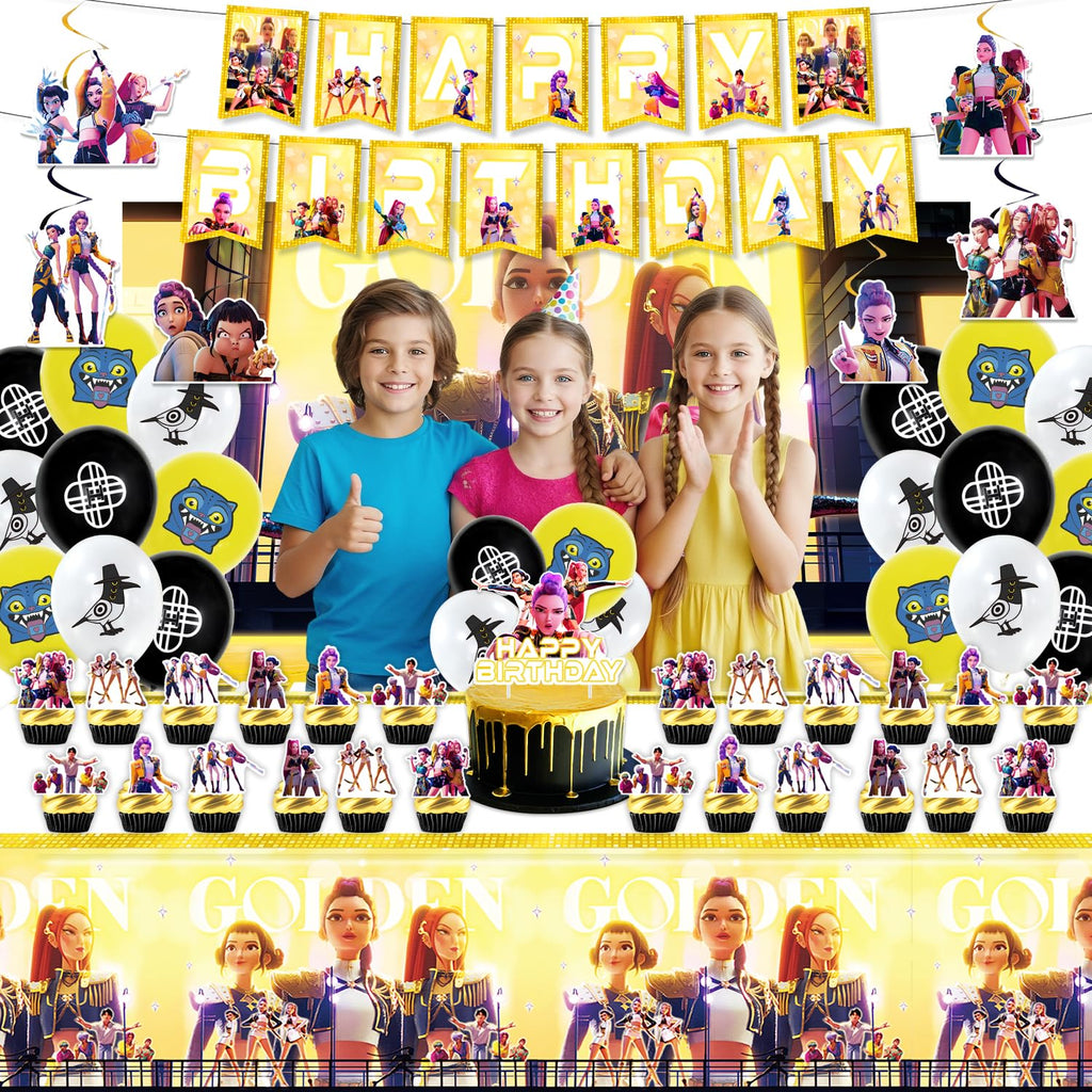 Chinovi Demon Hunters Birthday Decorations Set – Banner, Backdrop, Balloons & More for Kpop Theme Parties