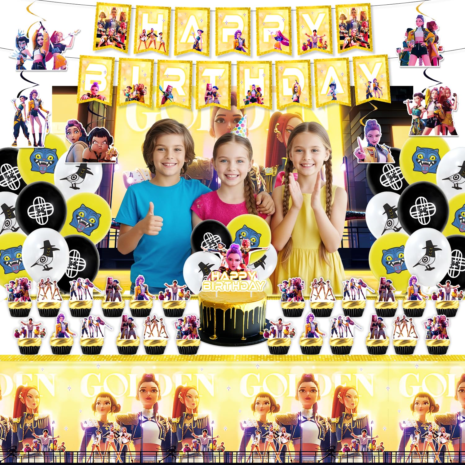 Chinovi Demon Hunters Birthday Decorations Set – Banner, Backdrop, Balloons & More for Kpop Theme Parties
