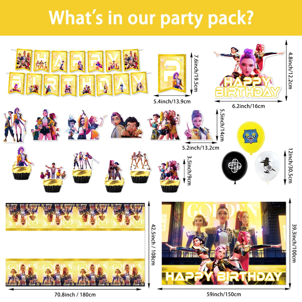 Chinovi Demon Hunters Birthday Decorations Set – Banner, Backdrop, Balloons & More for Kpop Theme Parties