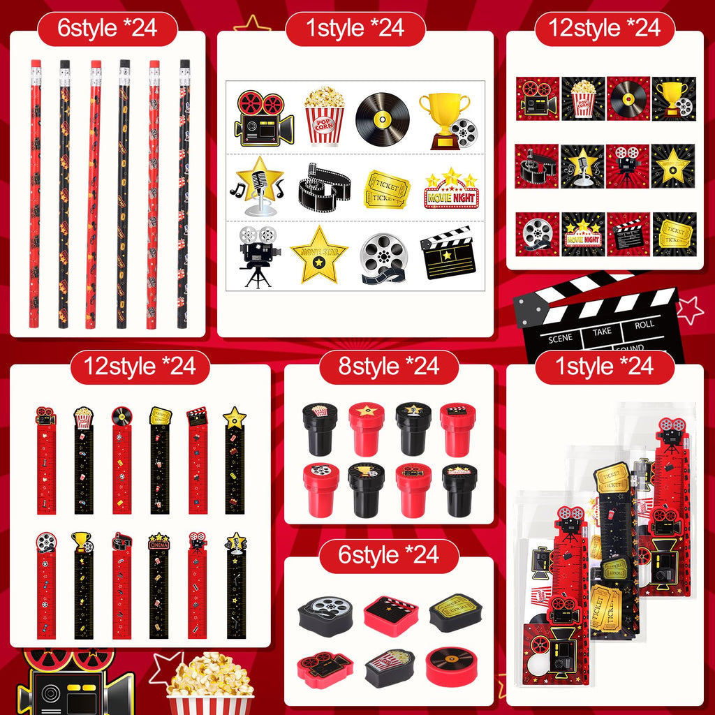 Chrisfall 168 Pcs Movie Night Party Favors Set – Cinema-Themed Stationery Pack
