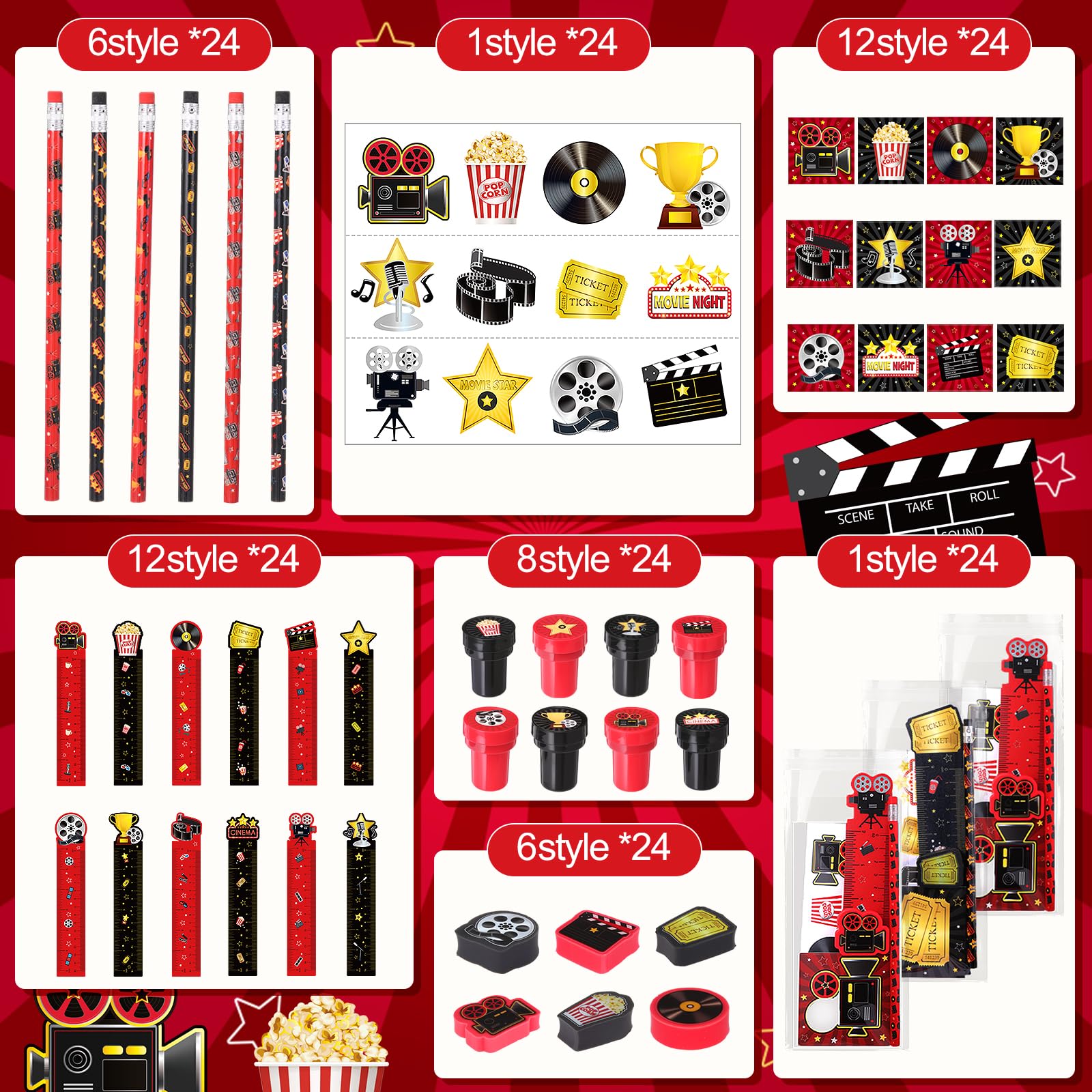 Chrisfall 168 Pcs Movie Night Party Favors Set – Cinema-Themed Stationery Pack