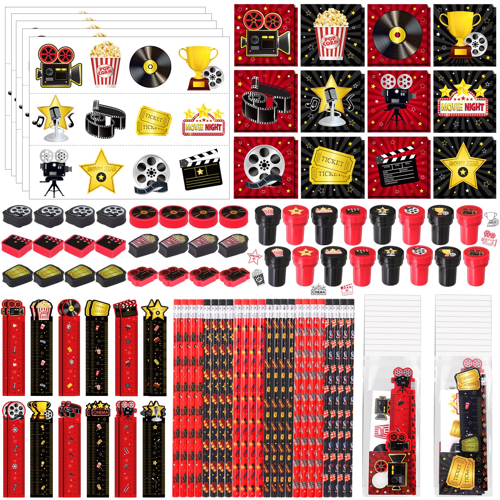 Chrisfall 168 Pcs Movie Night Party Favors Set – Cinema-Themed Stationery Pack