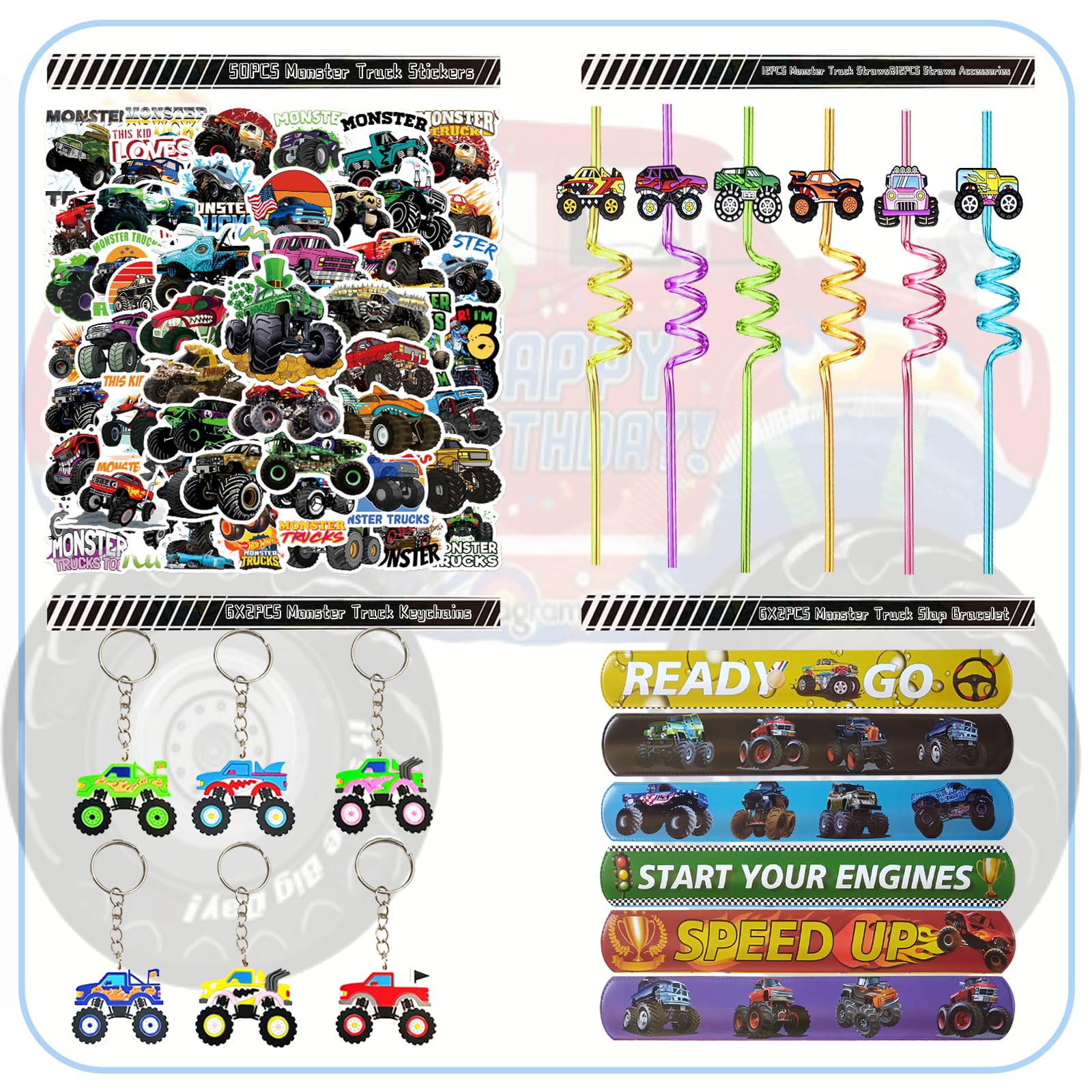 CHSLtmxq 110-Pieces Monster Truck Party Favors Set | Monster Jam Birthday Decorations