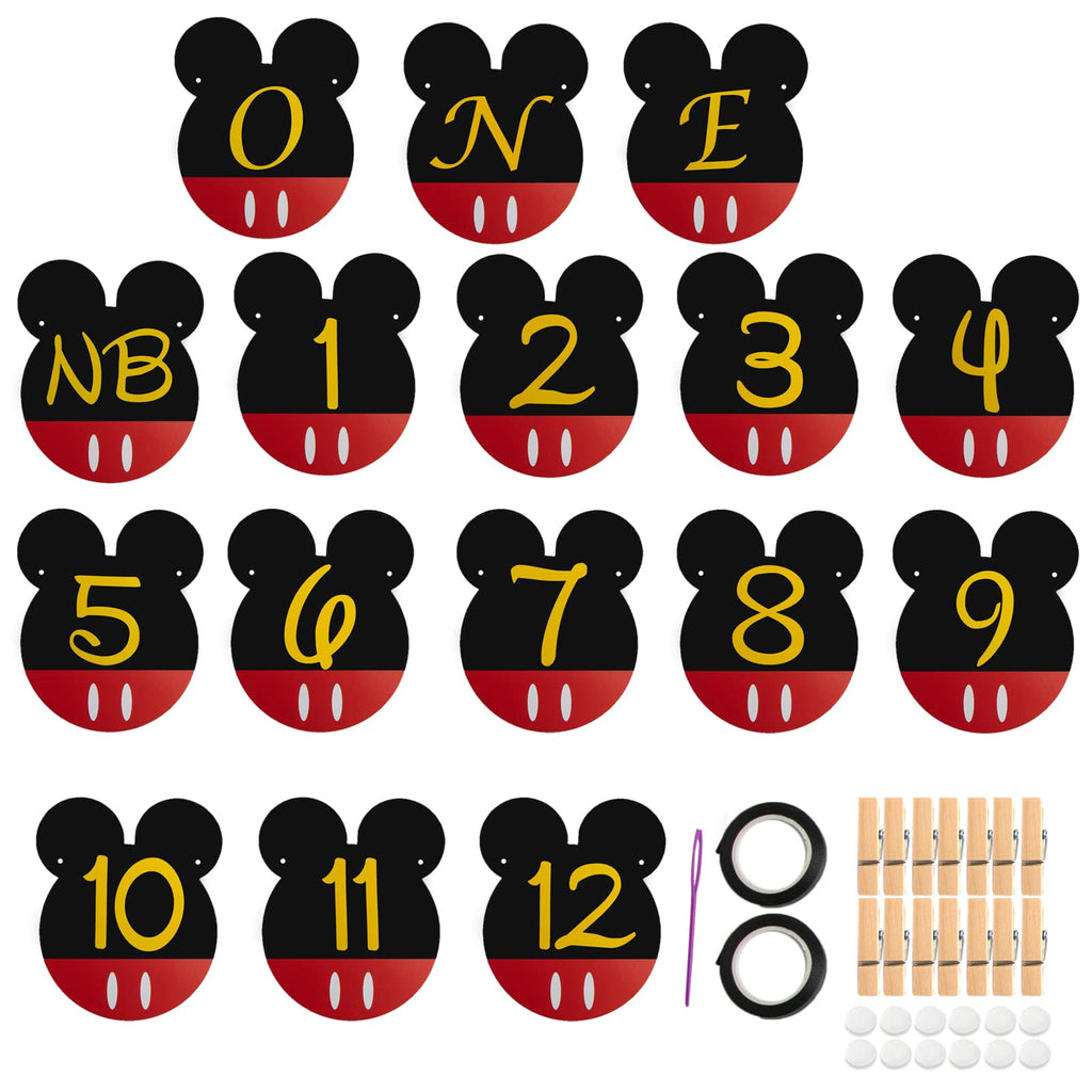 CHuangQi Mickey Themed Birthday Photo Banner & ONE High Chair Banner NB–12M