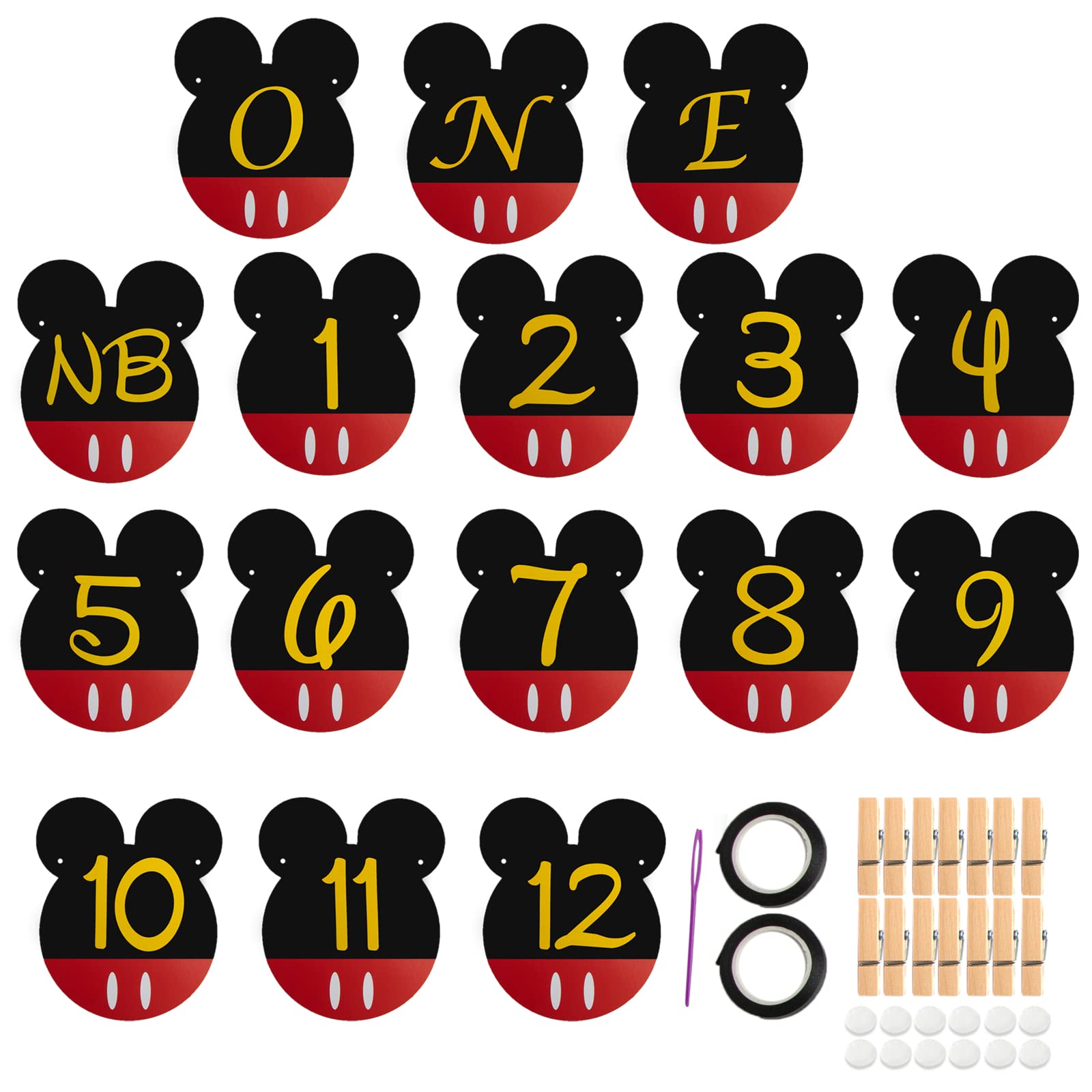 CHuangQi Mickey Themed Birthday Photo Banner & ONE High Chair Banner NB–12M