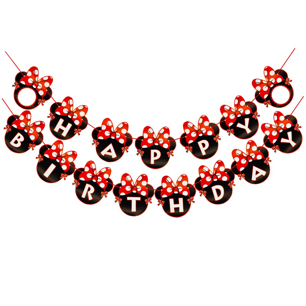 CHuangQi Minnie Banner – Red Bow Polka Dots, 15 Letters, 1st Birthday Decor