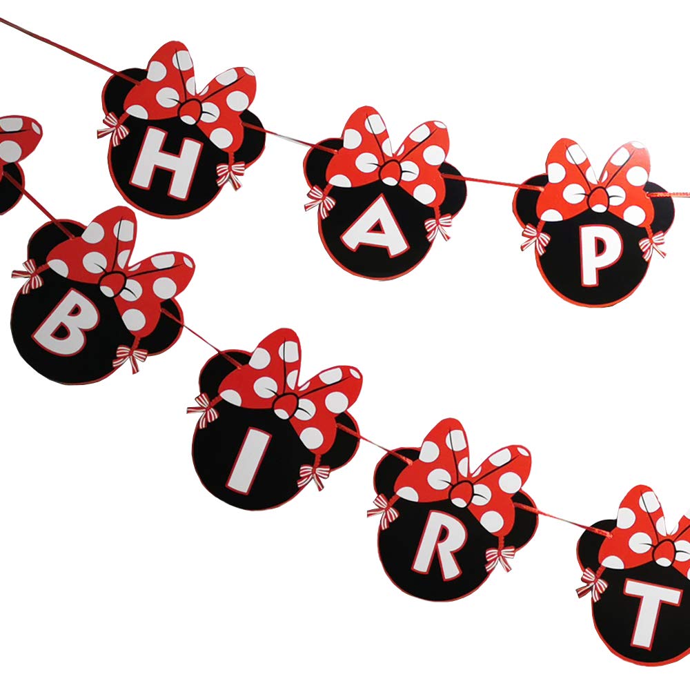 CHuangQi Minnie Banner – Red Bow Polka Dots, 15 Letters, 1st Birthday Decor