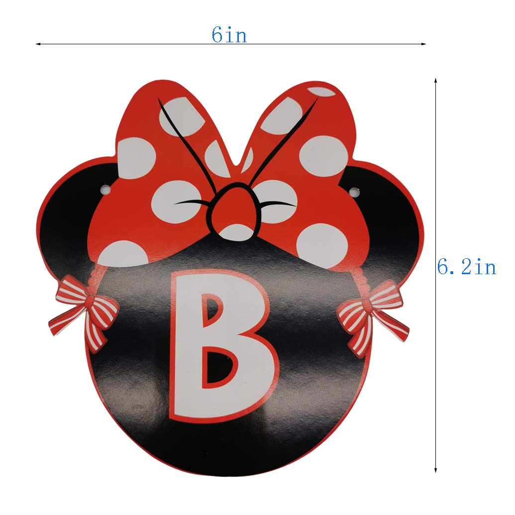 CHuangQi Minnie Banner – Red Bow Polka Dots, 15 Letters, 1st Birthday Decor