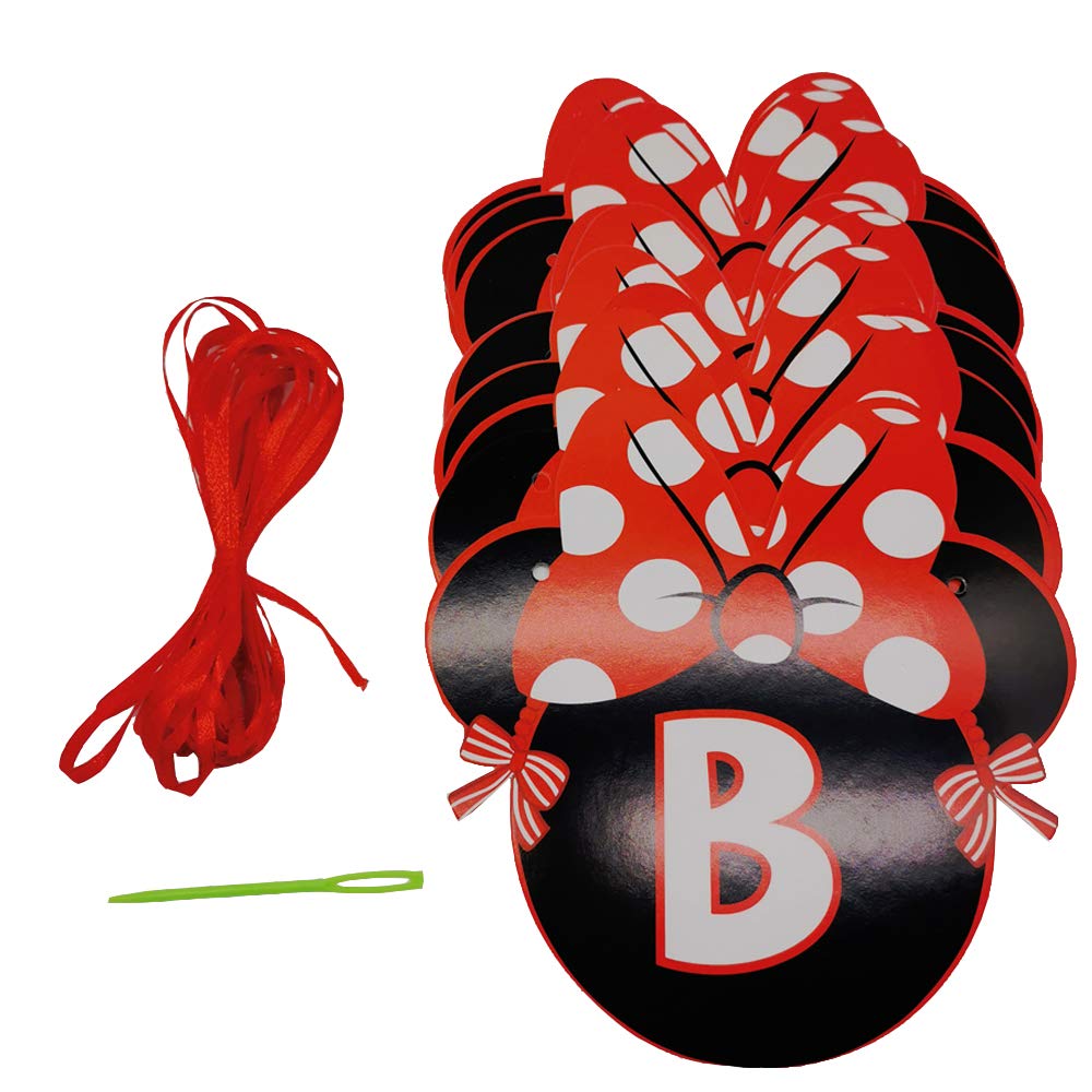 CHuangQi Minnie Banner – Red Bow Polka Dots, 15 Letters, 1st Birthday Decor