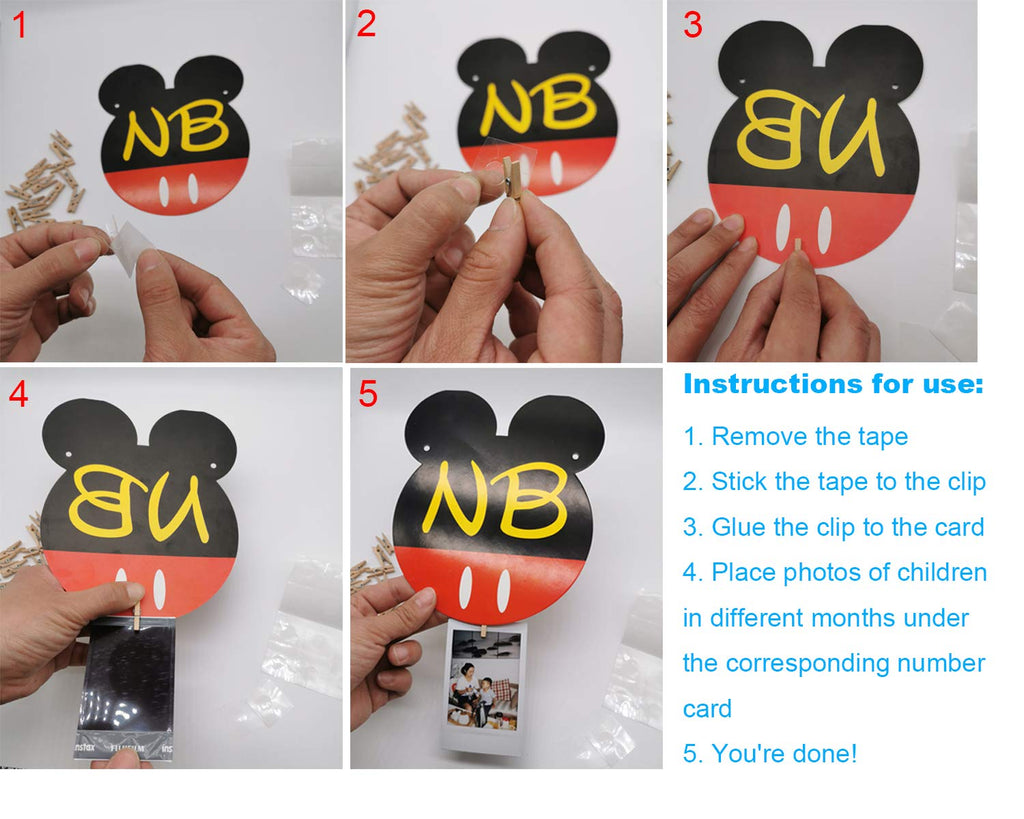 CHuangQi Mickey Themed Birthday Photo Banner & ONE High Chair Banner NB–12M