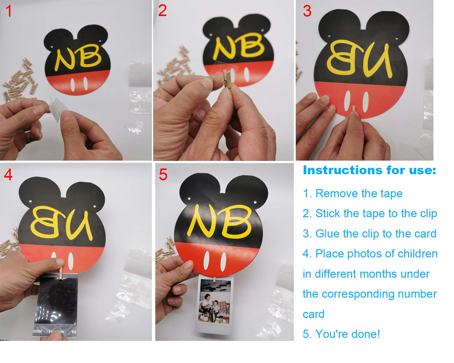 CHuangQi Mickey Themed Birthday Photo Banner & ONE High Chair Banner NB–12M