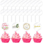 Chunful 30-Pack 2-Inch Circle Acrylic Cupcake Toppers with Sticks – DIY Blank Cake Decor for Birthday, Wedding, Easter & Baby Shower