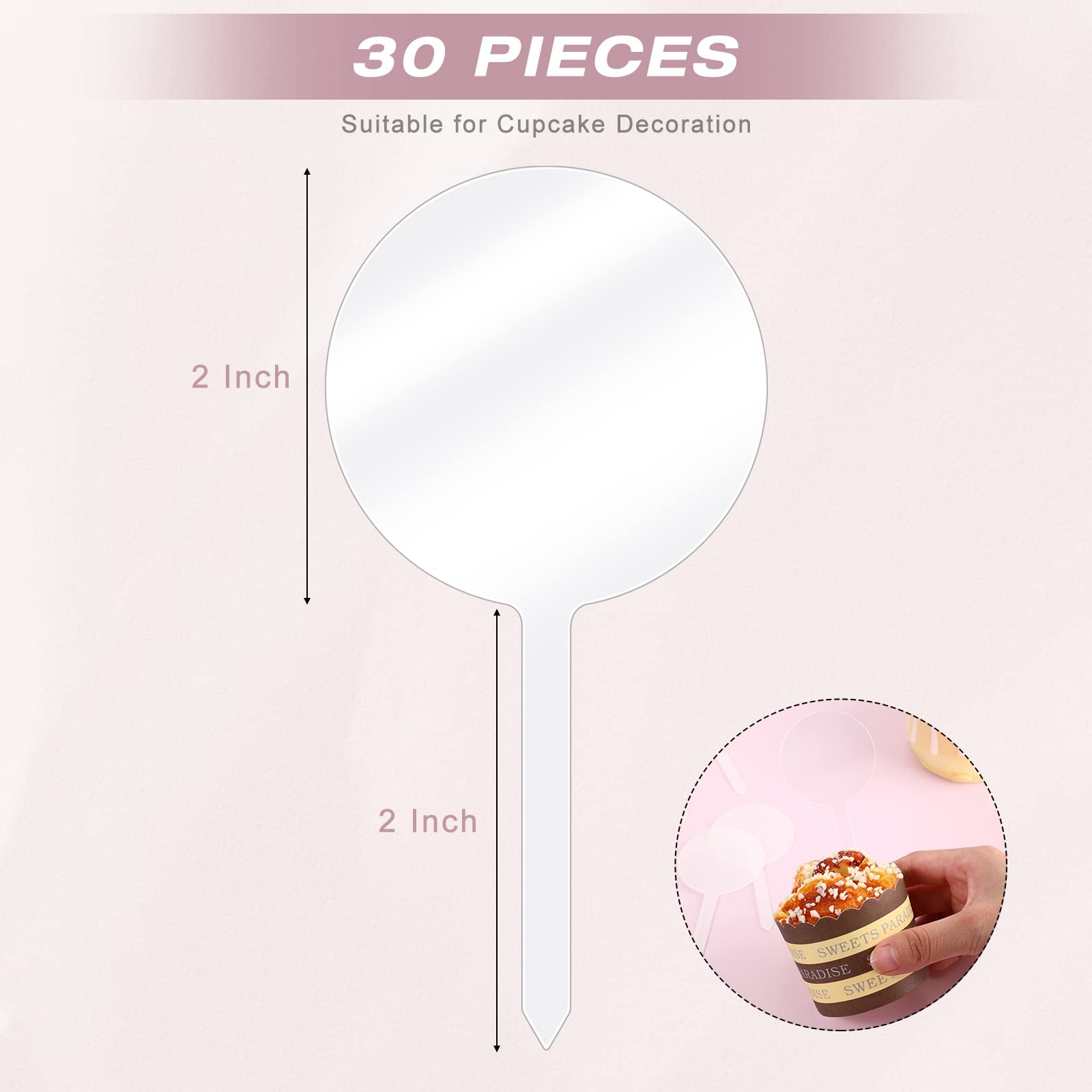 Chunful 30-Pack 2-Inch Circle Acrylic Cupcake Toppers with Sticks – DIY Blank Cake Decor for Birthday, Wedding, Easter & Baby Shower