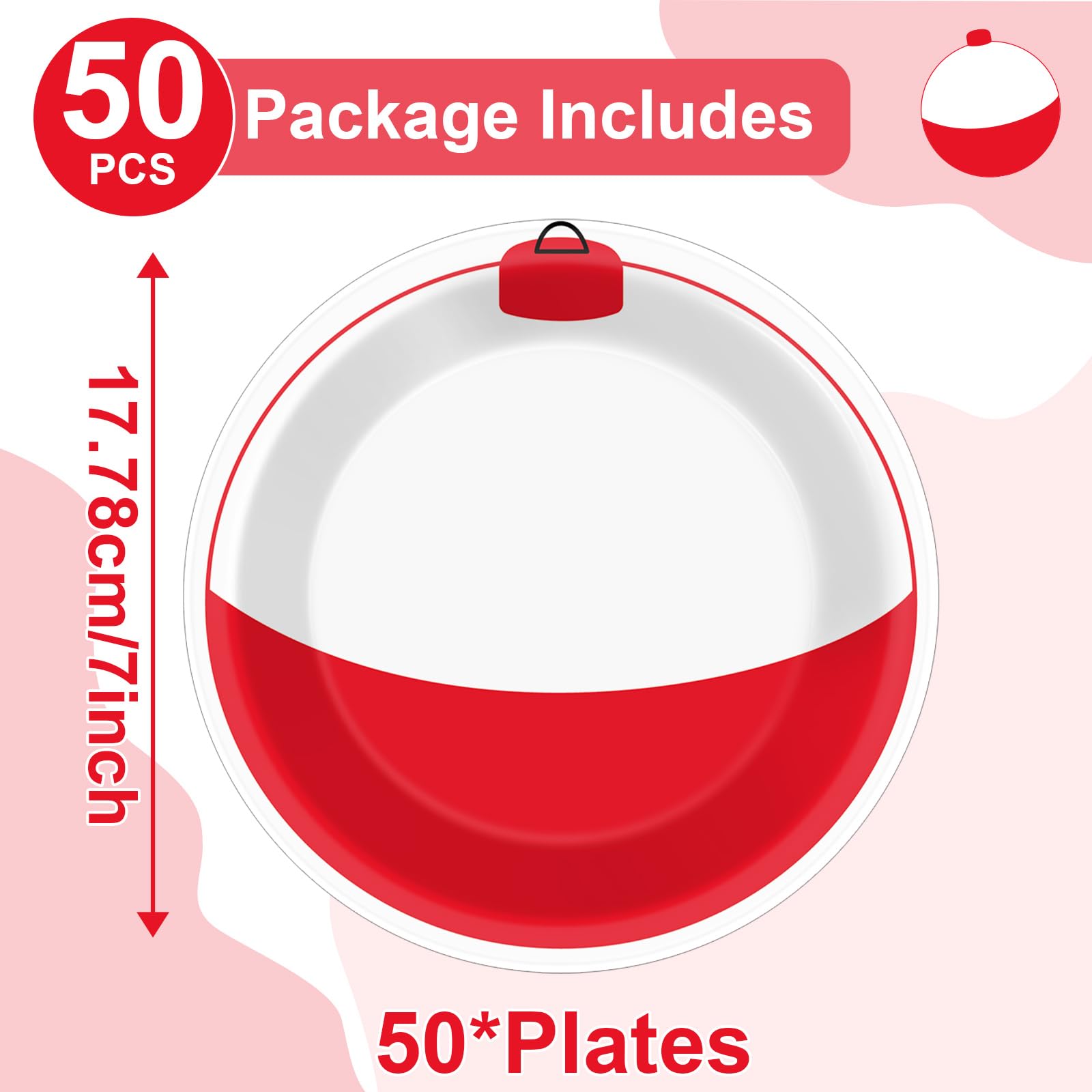 CHUNNIN 50-Piece Gone Fishing Party Plates | 7-Inch Bobber Disposable Tableware