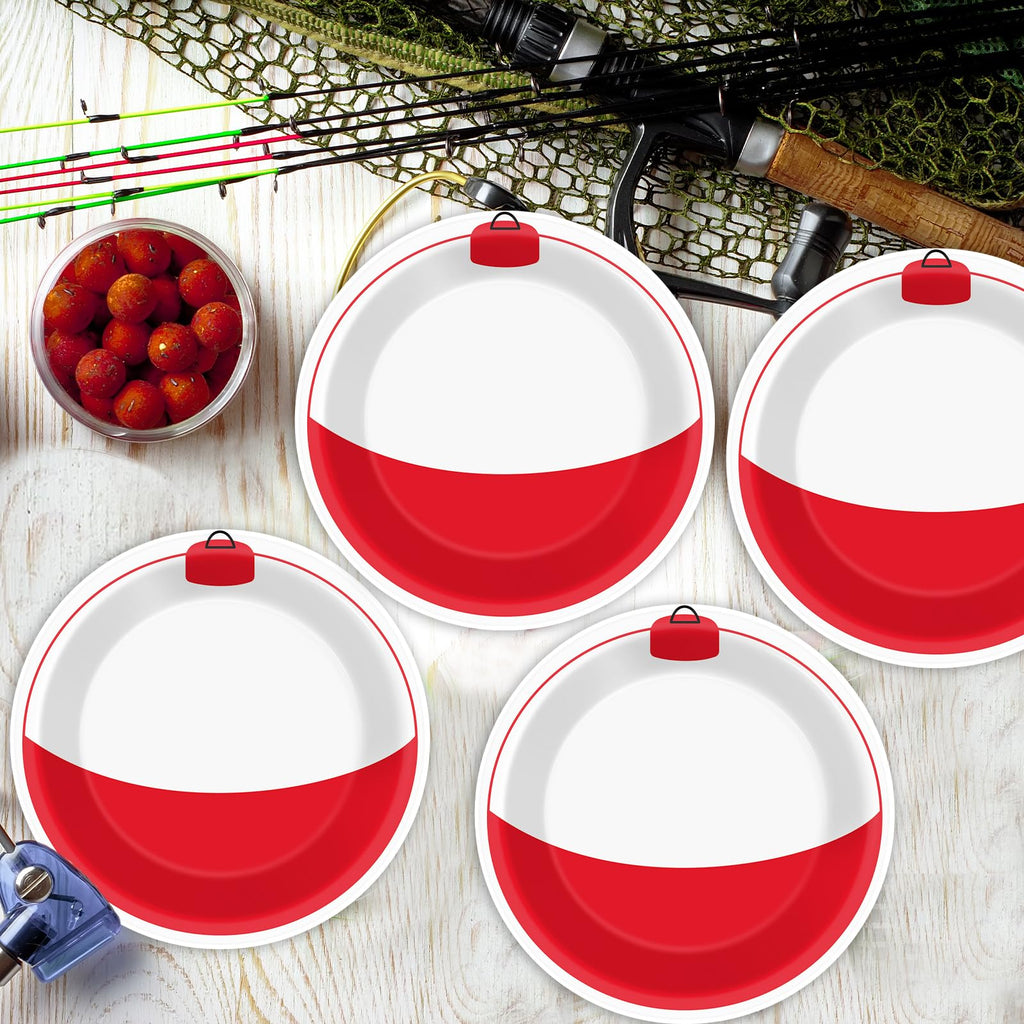 CHUNNIN 50-Piece Gone Fishing Party Plates | 7-Inch Bobber Disposable Tableware