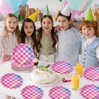 CHUNNIN 50-Pack Pink Iridescent Checkered 7-Inch Party Plates