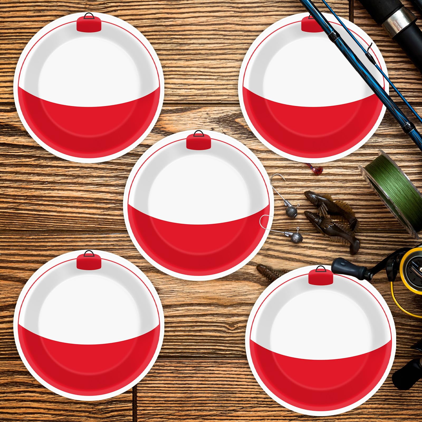 CHUNNIN 50-Piece Gone Fishing Party Plates | 7-Inch Bobber Disposable Tableware