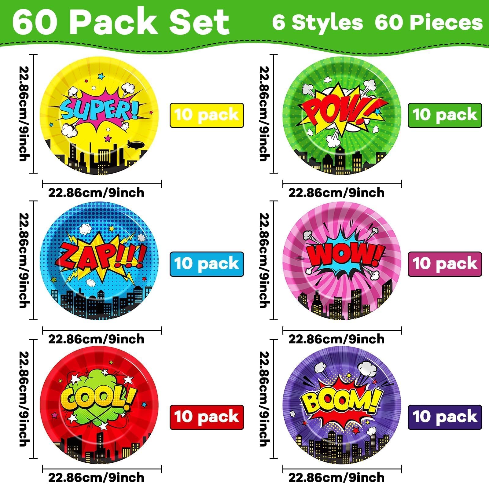 CHUNNIN 60 Pcs Super Theme Hero Party Plates – 9in Disposable Birthday Tableware