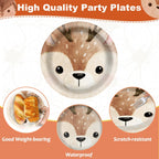 CHUNNIN 60Pcs Woodland Party Plates – 7-Inch Disposable Forest Creature Dinnerware for Baby Showers & Parties