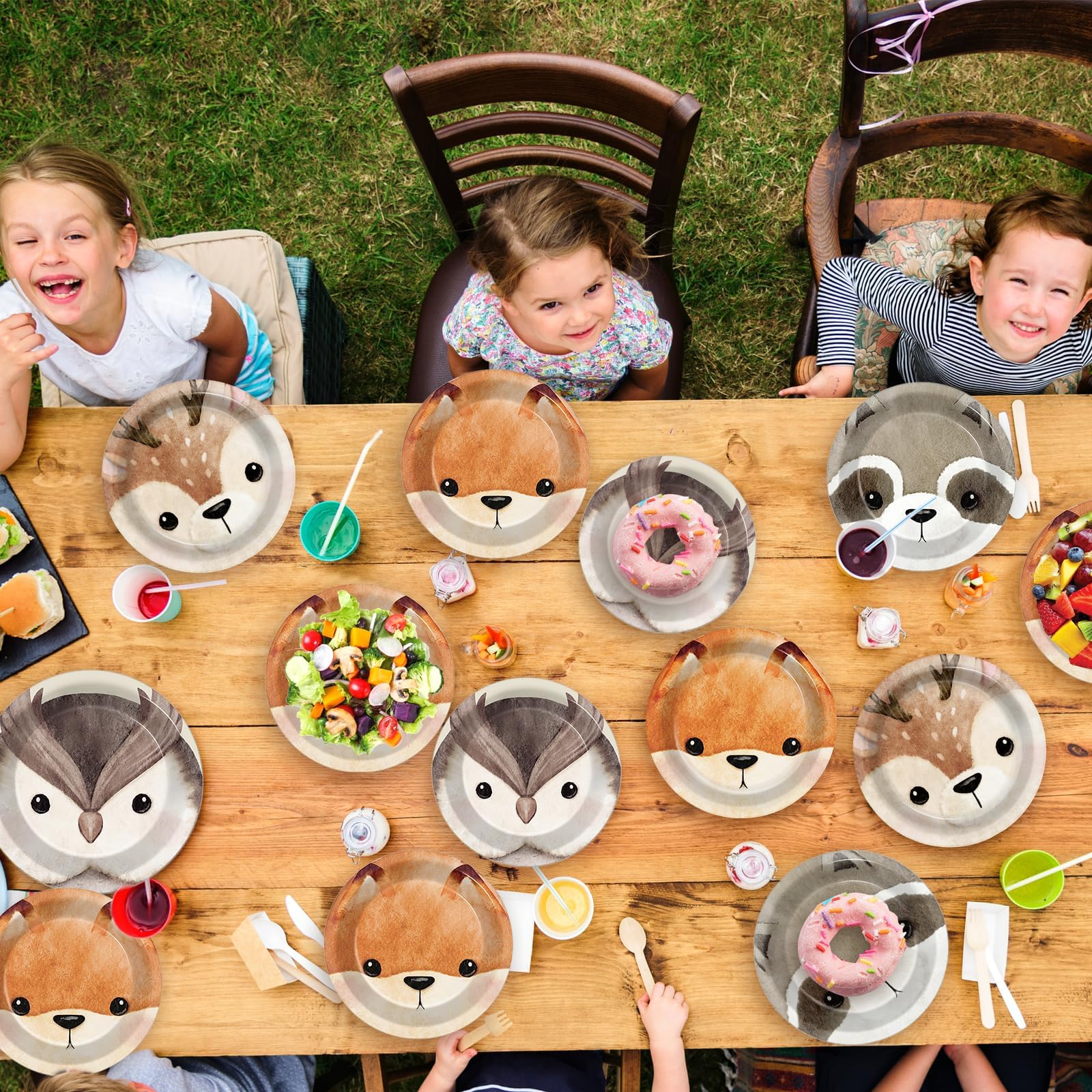 CHUNNIN 60Pcs Woodland Party Plates – 7-Inch Disposable Forest Creature Dinnerware for Baby Showers & Parties
