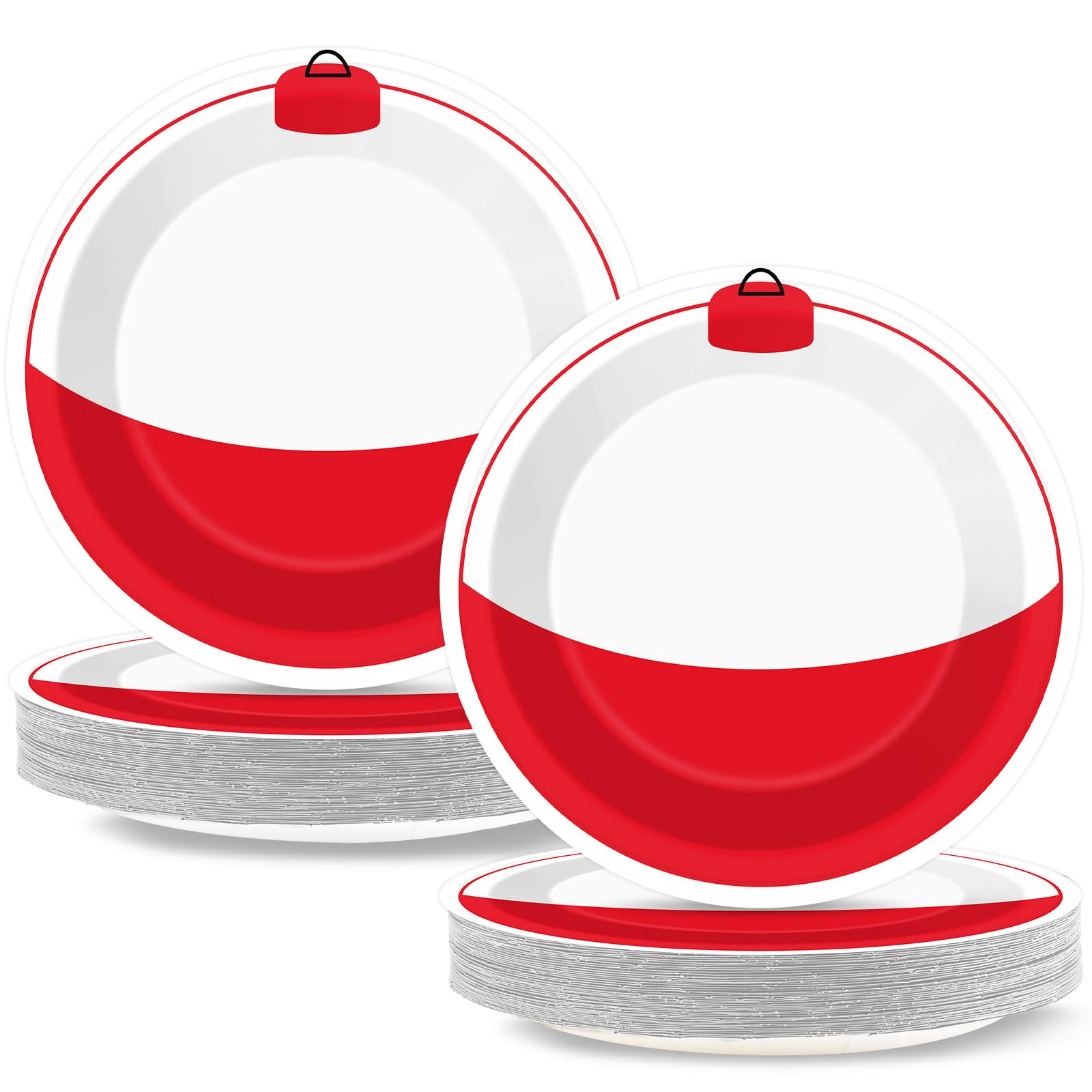 CHUNNIN 50-Piece Gone Fishing Party Plates | 7-Inch Bobber Disposable Tableware