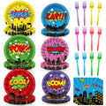 CHUNNIN 96Pcs Super Theme Hero Party Plates Napkins Forks Set for 24 Guests