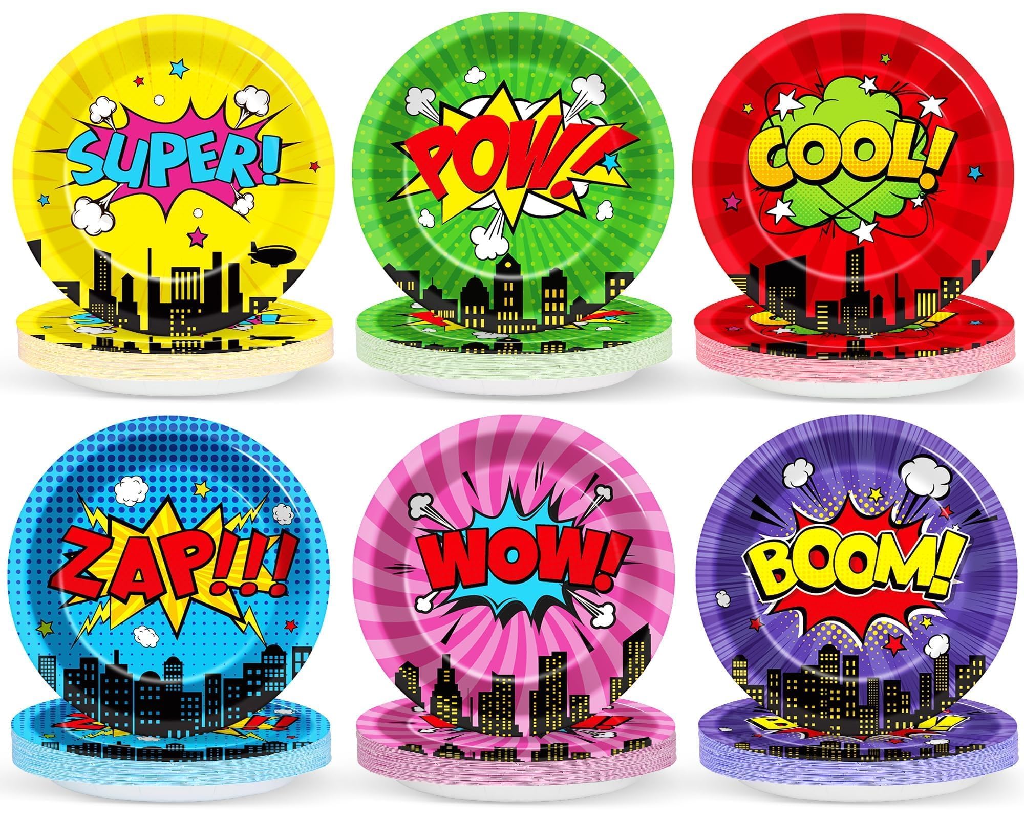CHUNNIN 60 Pcs Super Theme Hero Party Plates – 9in Disposable Birthday Tableware