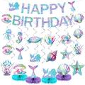CHUNNIN Mermaid Birthday Decorations Kit — Ocean Mermaid Centerpieces, Hanging Swirls & Banner