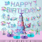 CHUNNIN Mermaid Birthday Decorations Kit — Ocean Mermaid Centerpieces, Hanging Swirls & Banner