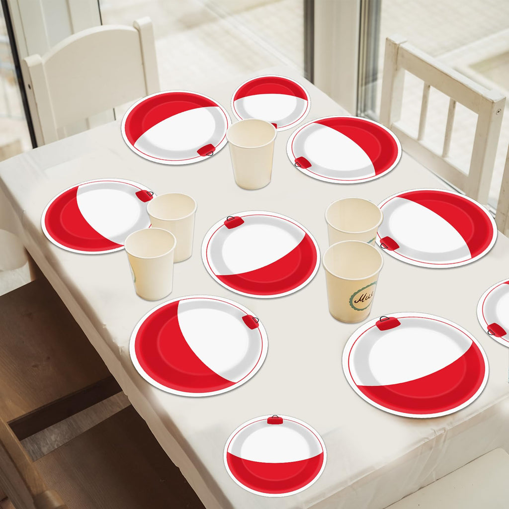 CHUNNIN 50-Piece Gone Fishing Party Plates | 7-Inch Bobber Disposable Tableware