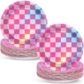 CHUNNIN 50-Pack Pink Iridescent Checkered 7-Inch Party Plates