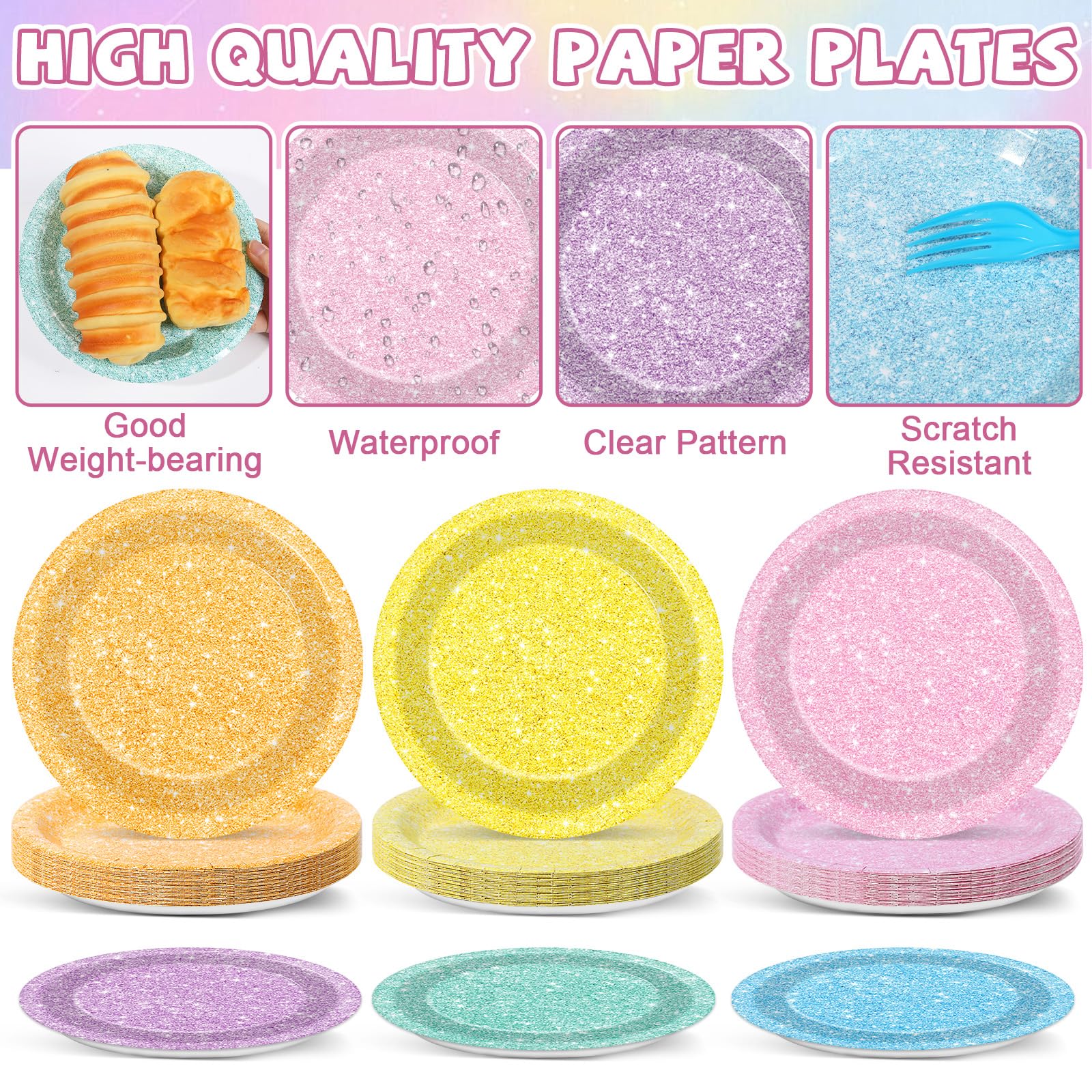 CHUNNIN 96-Piece Pastel Rainbow Party Set: Plates, Napkins & Forks for 24 Guests – Colorful Birthday & Baby Shower Decor