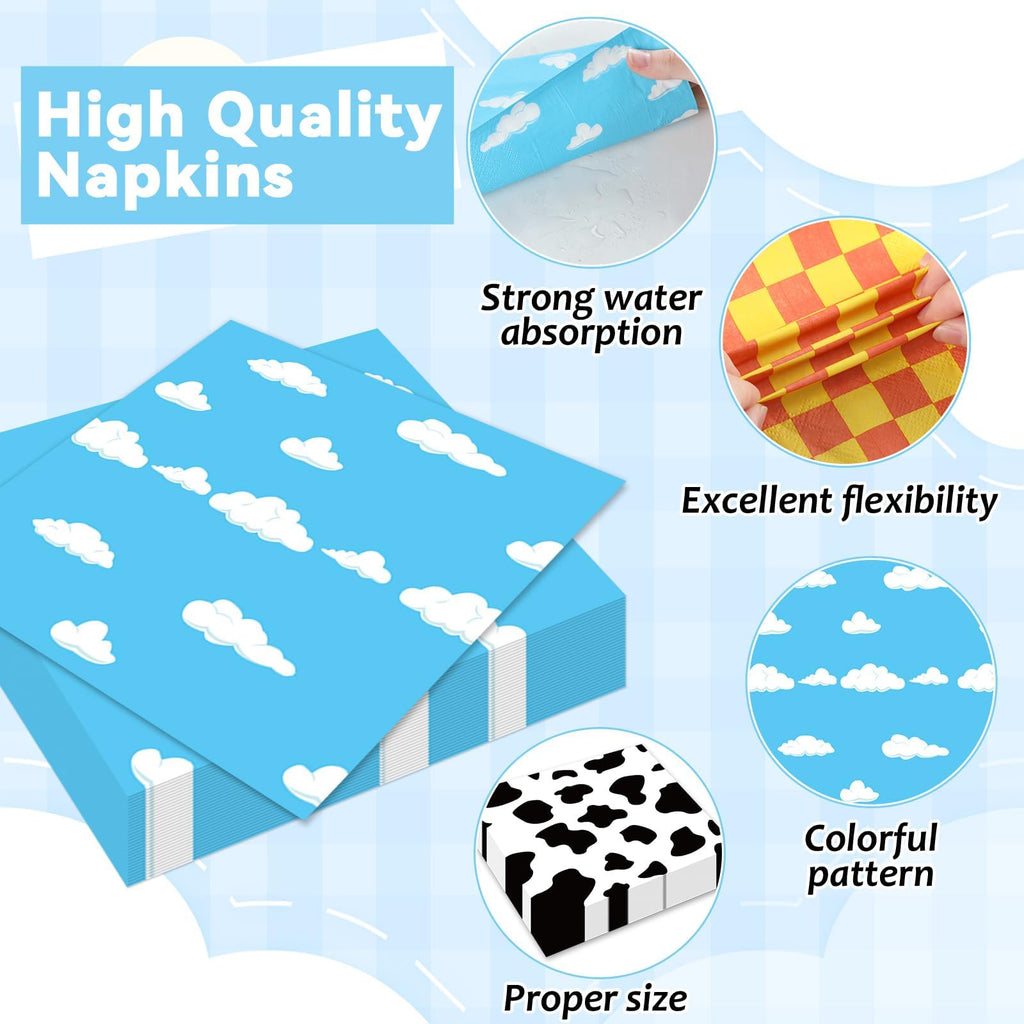 CHUNNIN 96PCS Cartoon Story Party Plates & Napkins – Toy-Inspired Tableware for 24 Guests