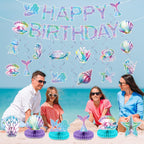 CHUNNIN Mermaid Birthday Decorations Kit — Ocean Mermaid Centerpieces, Hanging Swirls & Banner