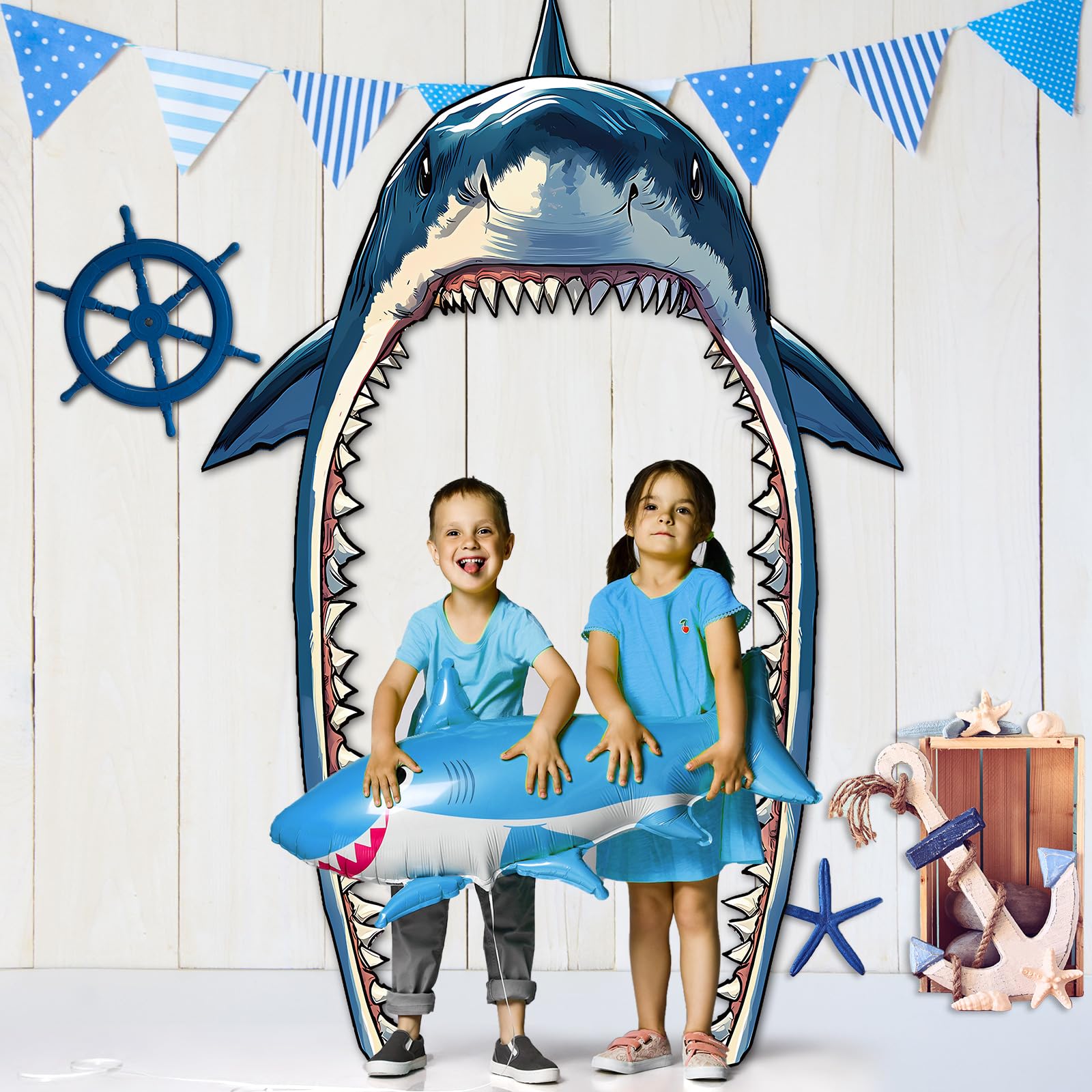 CHUNNIN Shark Party Porch Banner – Ocean Shark Door Decoration & Photo Backdrop