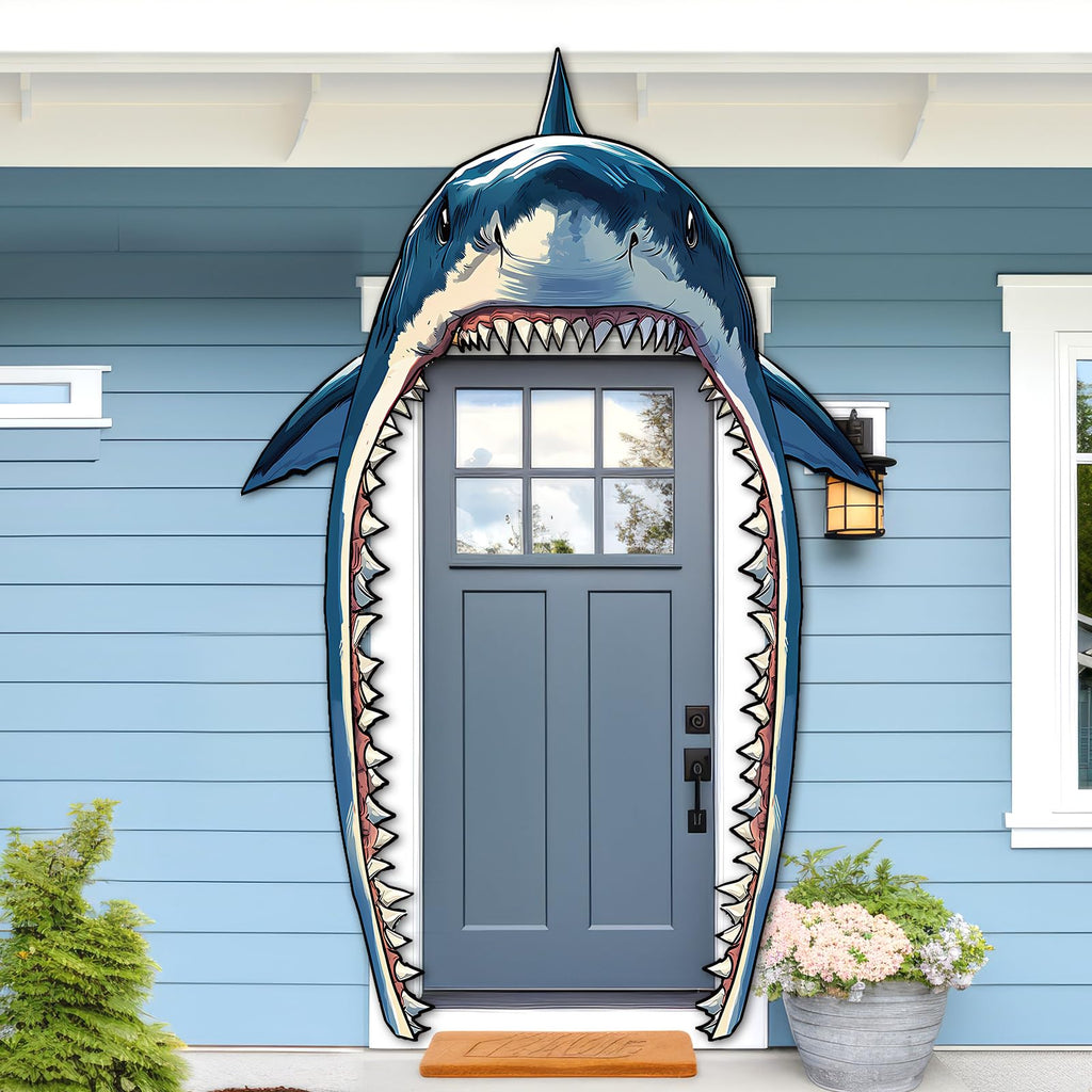CHUNNIN Shark Party Porch Banner – Ocean Shark Door Decoration & Photo Backdrop