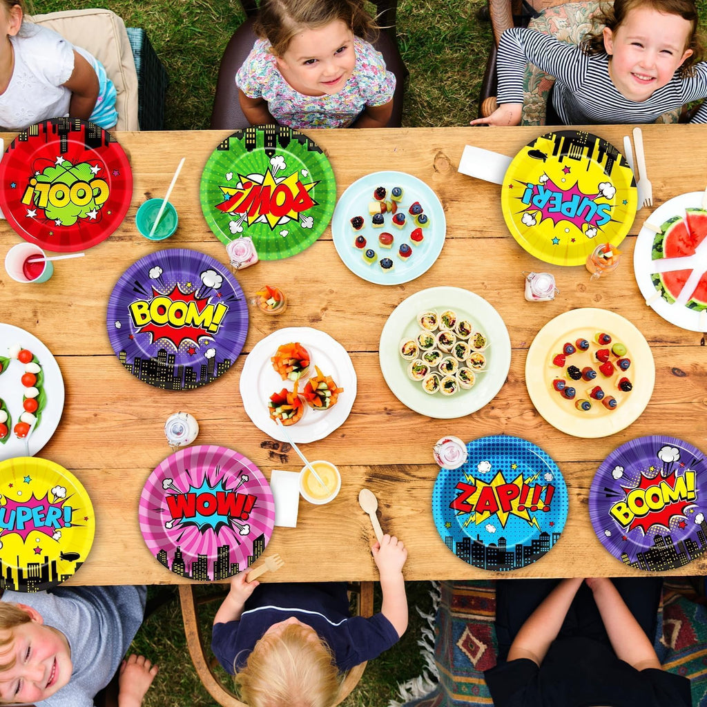 CHUNNIN 60 Pcs Super Theme Hero Party Plates – 9in Disposable Birthday Tableware