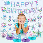CHUNNIN Mermaid Birthday Decorations Kit — Ocean Mermaid Centerpieces, Hanging Swirls & Banner