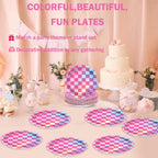 CHUNNIN 50-Pack Pink Iridescent Checkered 7-Inch Party Plates