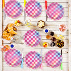 CHUNNIN 50-Pack Pink Iridescent Checkered 7-Inch Party Plates