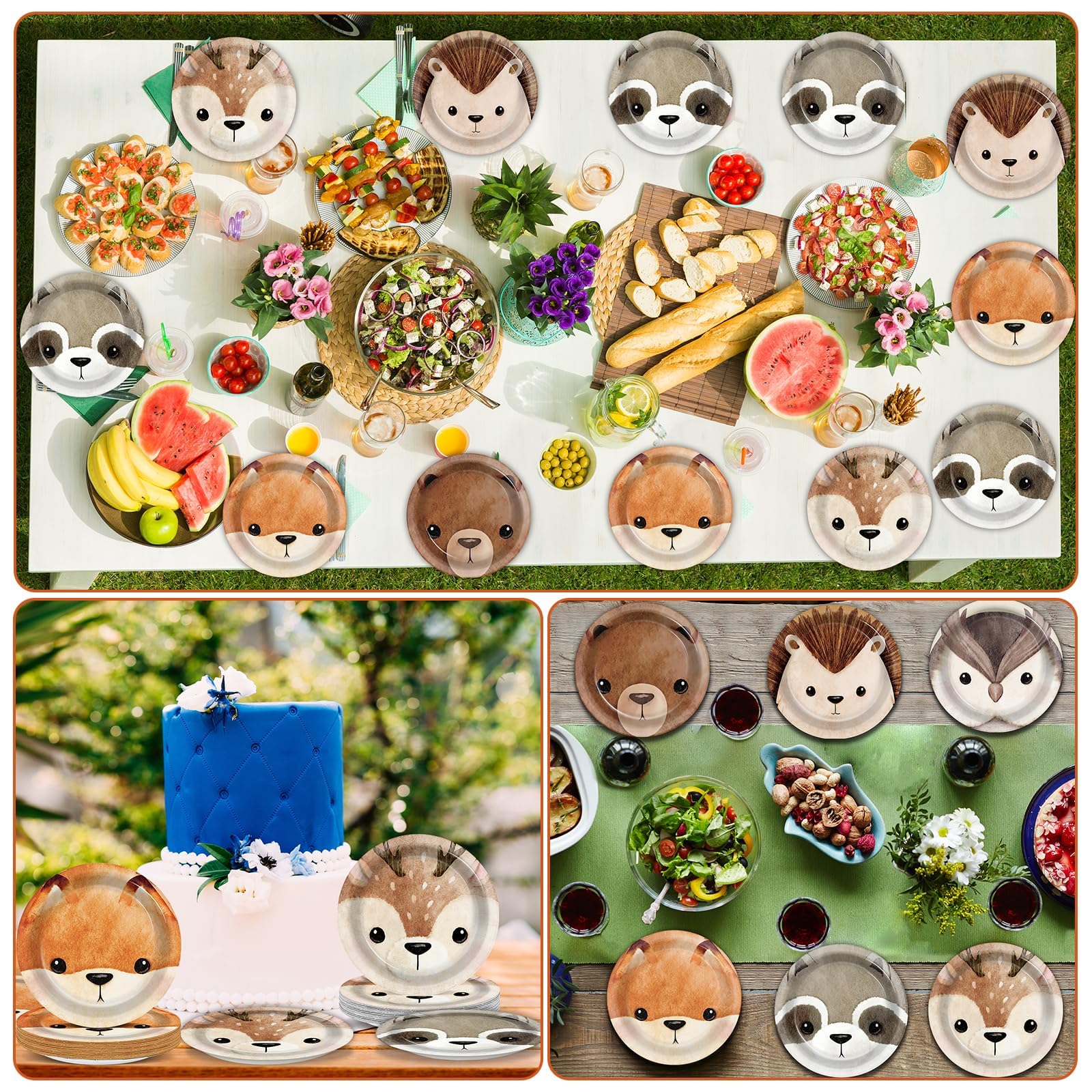 CHUNNIN 60Pcs Woodland Party Plates – 7-Inch Disposable Forest Creature Dinnerware for Baby Showers & Parties